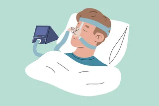 Grafische Darstellung einer Maske, die bei Schlafapnoe Anwendung findet.