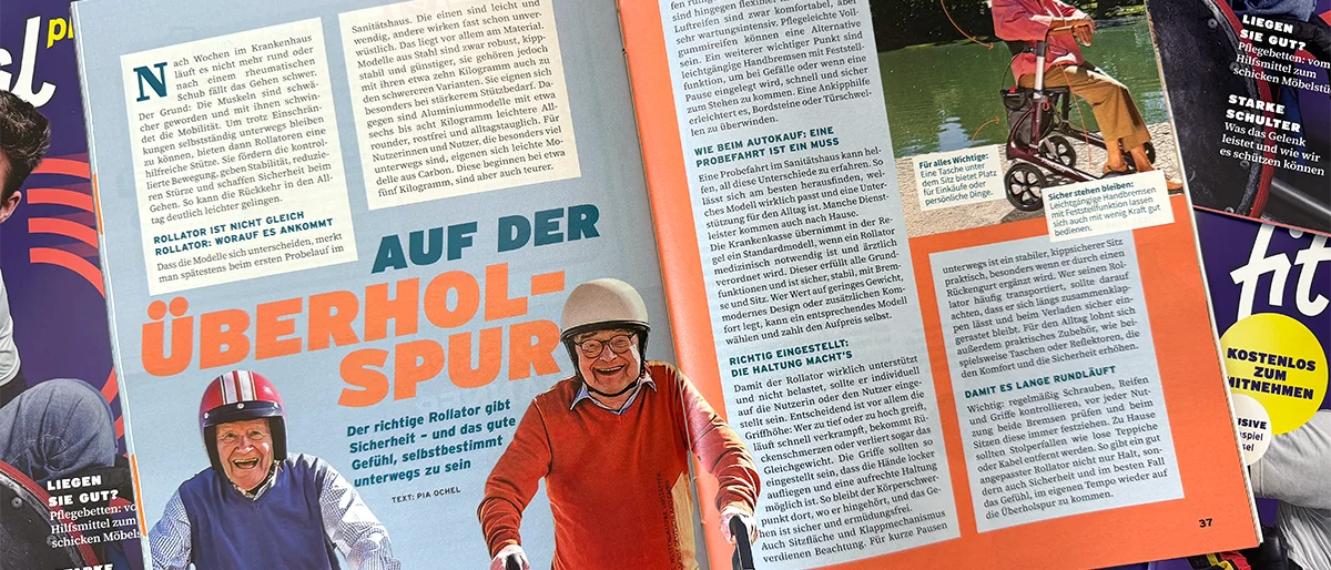 Abbildung des Artikels zum Thema Rollator im fit & vital plus Kundenmagazin