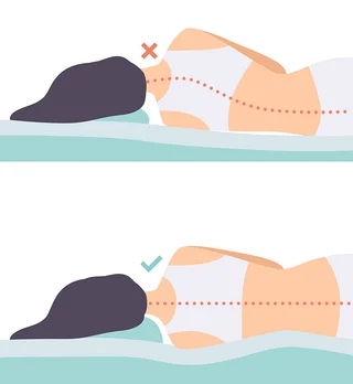 Grafische Darstellung: Vergleich korrekte Schlafposition und gekrümmte Schlafposition