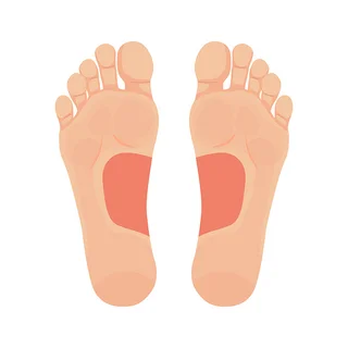 Grafische Abbildung zweier Füße mit einer Hervorhebung am Mittelfuß