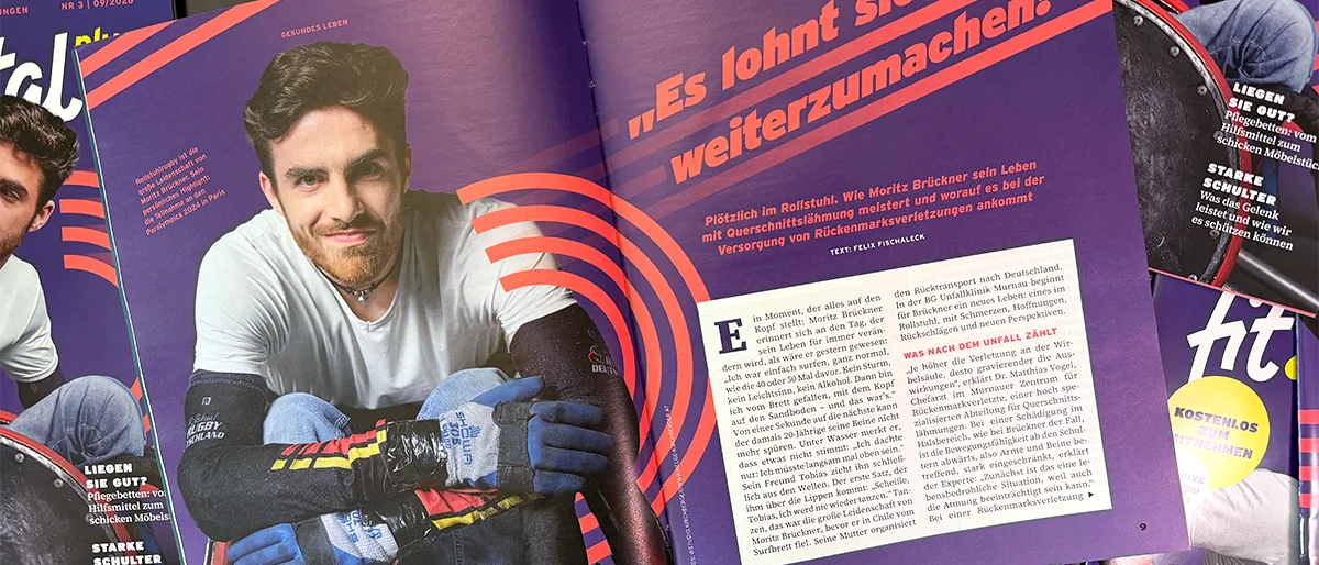 Abbildung des Artikels zum Thema Querschnittslähmung im fit & vital plus Kundenmagazin