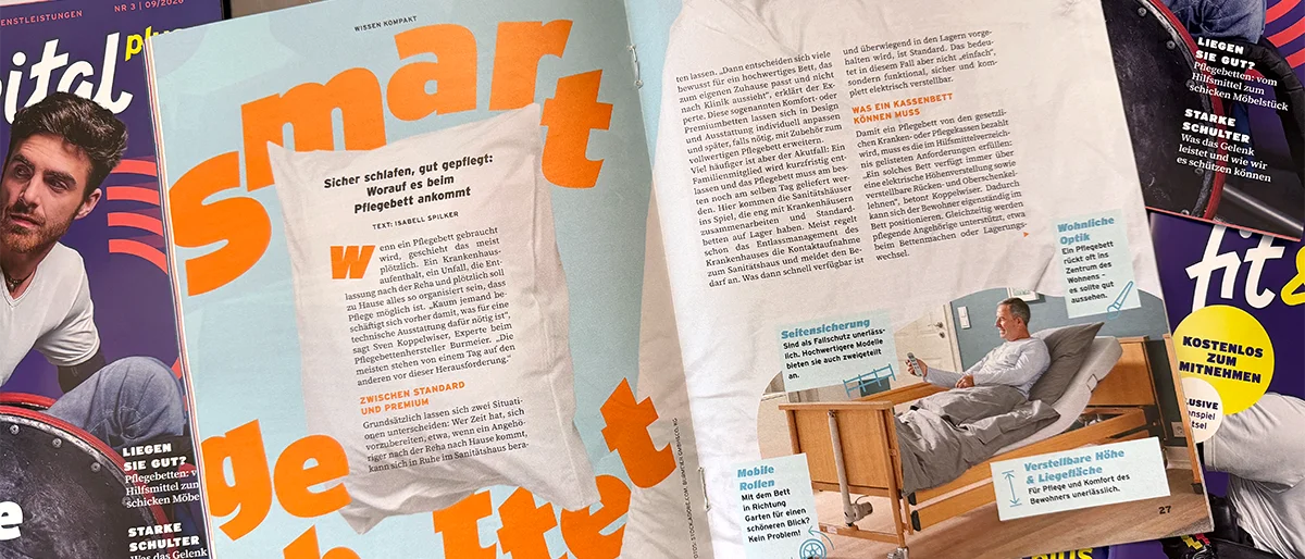 Abbildung des Artikels zum Thema Pflegebett im fit & vital plus Kundenmagazin