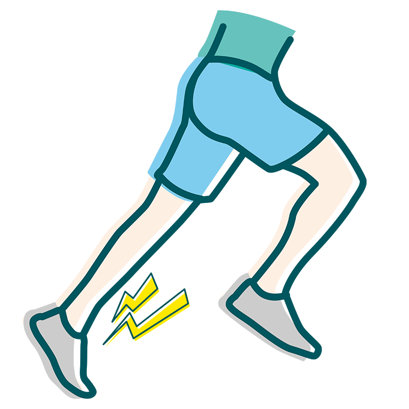 Illustration einer laufenden Person, die Schmerzen im Sprunggelenk hat